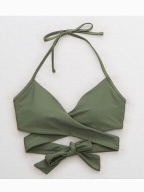 Aerie olive green Wrap Halter Bikini Top
